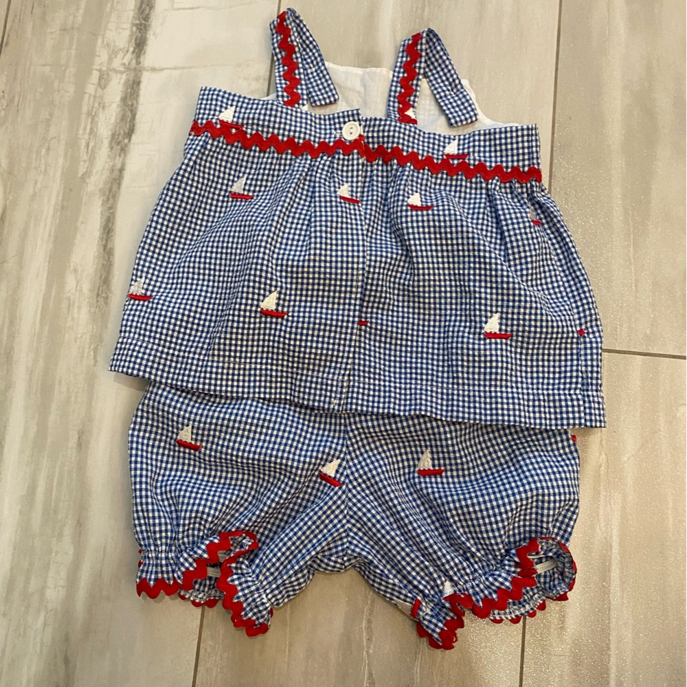 Blue and Red Kids Matching Set with Sailboat Design - Picture 4 of 11